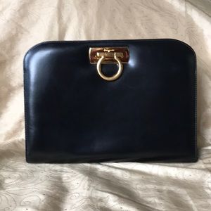 Vintage Salvatore Ferragamo black leather Gancini chain shoulder bag & dustbag